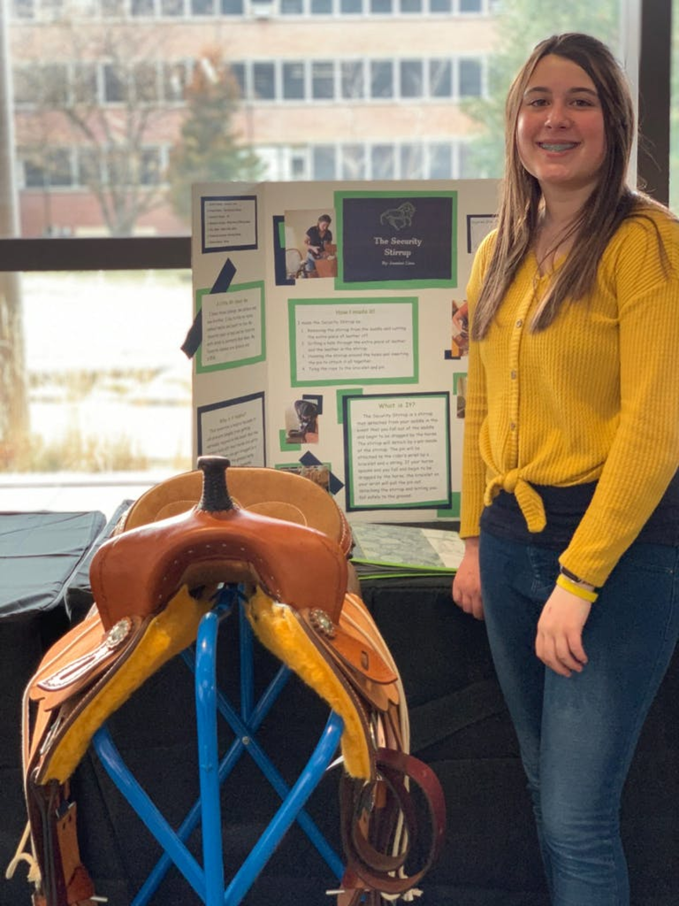 Jasmine Lima, 13, invented the “Security Stirrup,” a device that allows a rider who’s been bucked from a horse to disconnect and avoid being dragged.