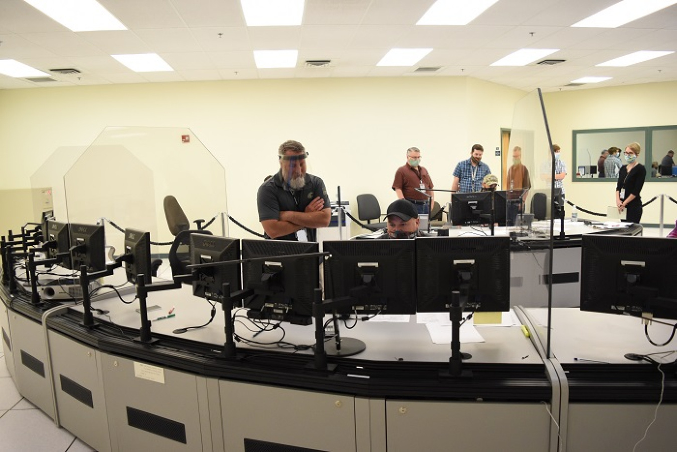 Using appropriate COVID-19 safety protocols, commissioning technicians train at a 17,000-square-foot building that contains a full-scale, fully functional replica of the control room at Hanford’s Waste Treatment and Immobilization Plant.