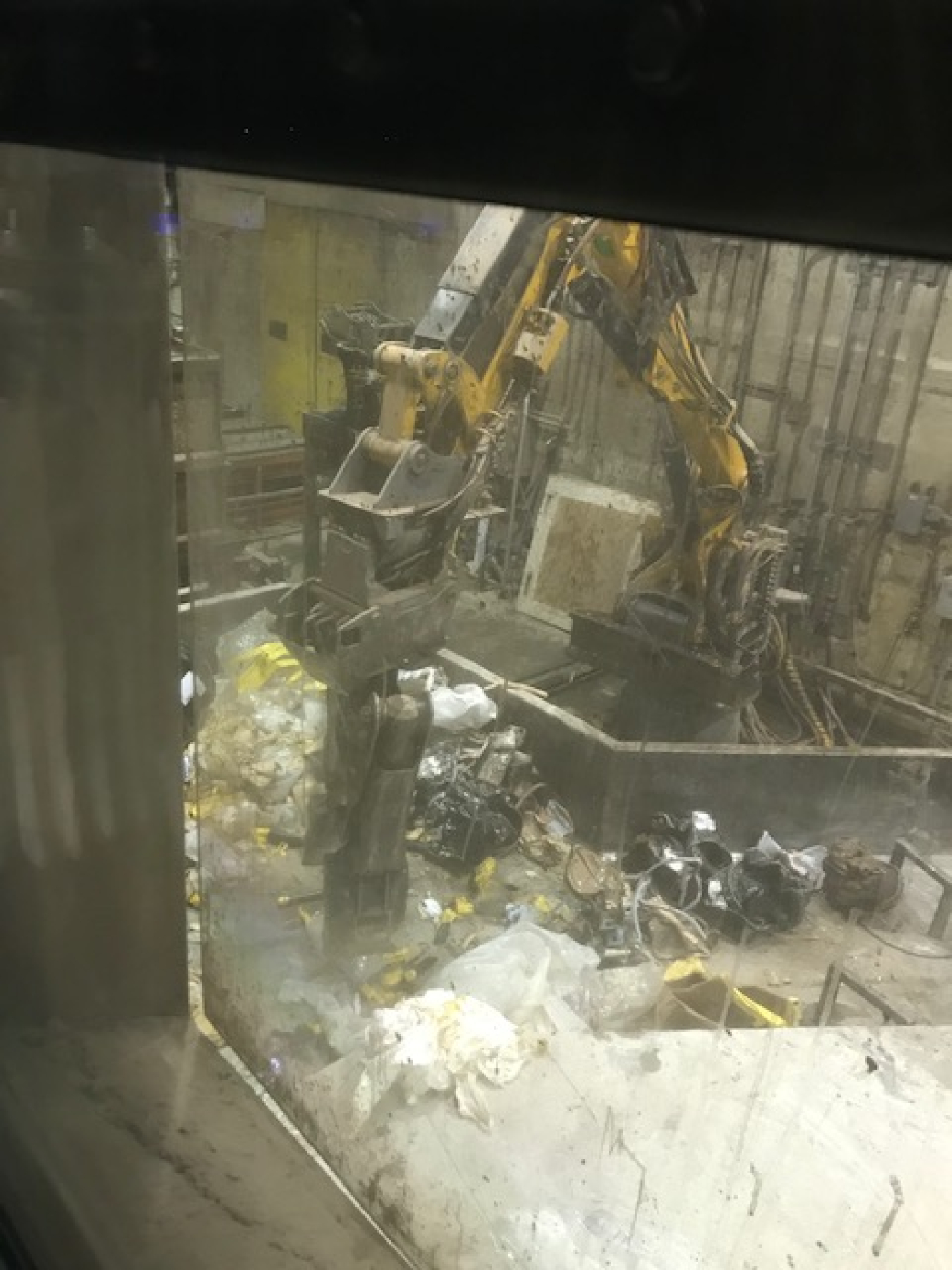 A view of an Advanced Mixed Waste Treatment Project boxline where sludge waste is being treated at the Idaho National Laboratory Site.
