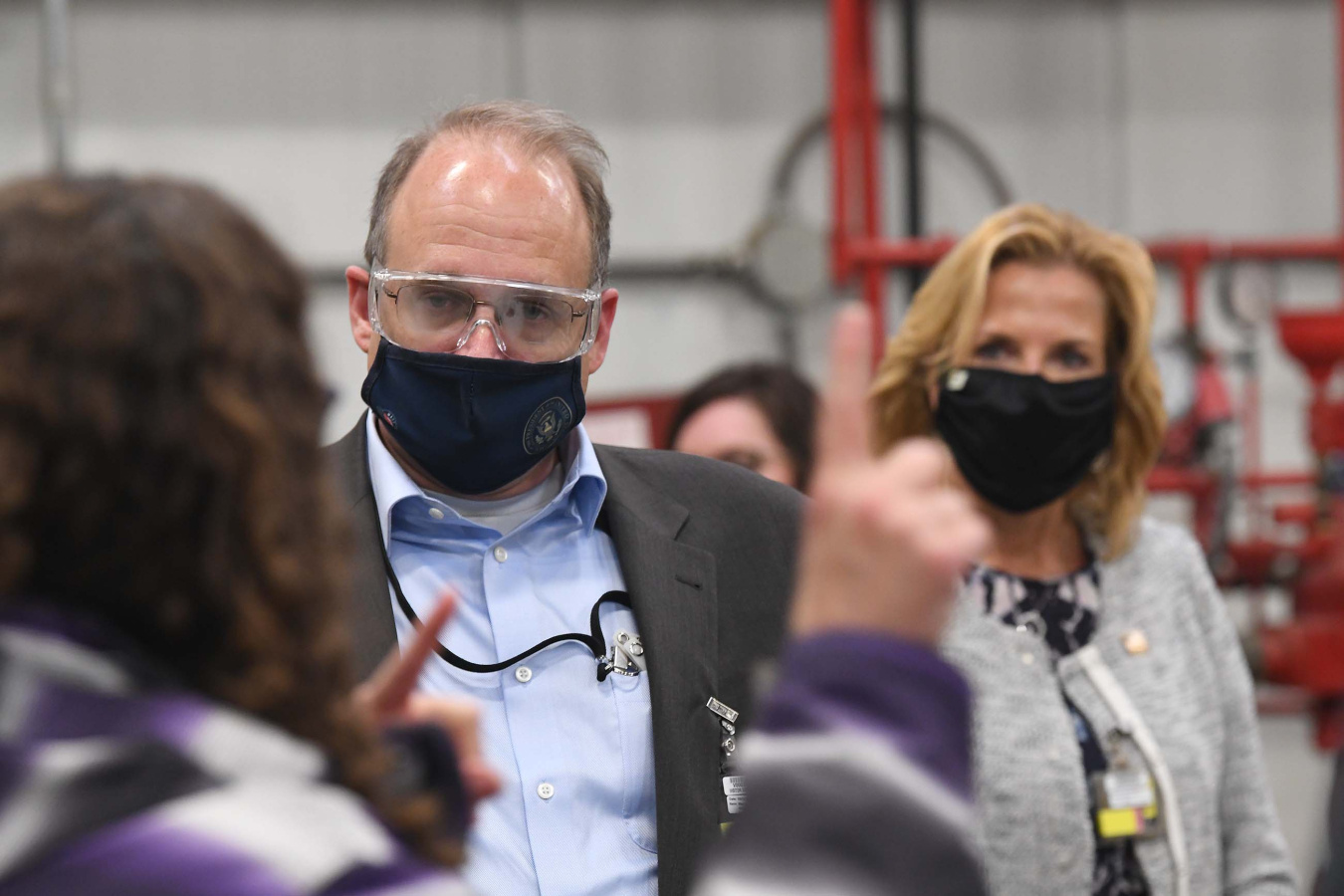 Patrice Ford of the Pantex Plant, left, explains her work to Ambassador Marshall S. Billingslea, Special Presidential Envoy for Arms Control, and NNSA Administrator Lisa E. Gordon-Hagerty.