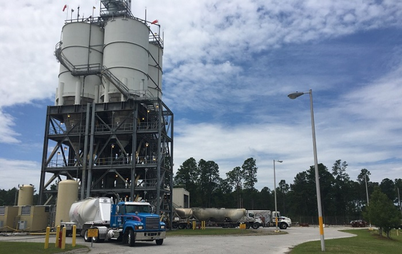 Recent facility upgrades make it possible for three trucks to simultaneously unload cold feed materials at the Saltstone Production Facility at the Savannah River Site.