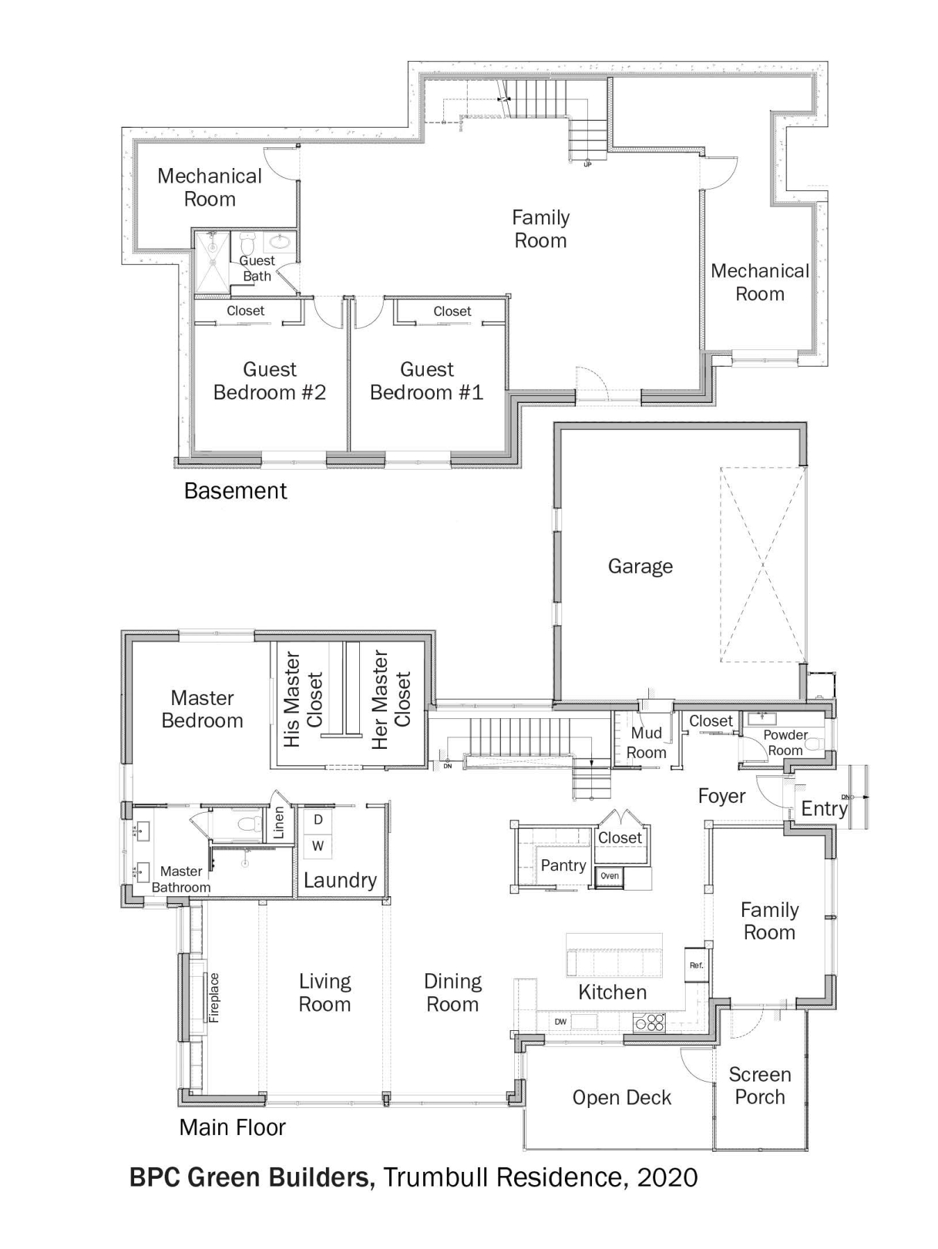 Floorplans for DOE Tour of Zero: Trumbull Residence by BPC Green Builders.