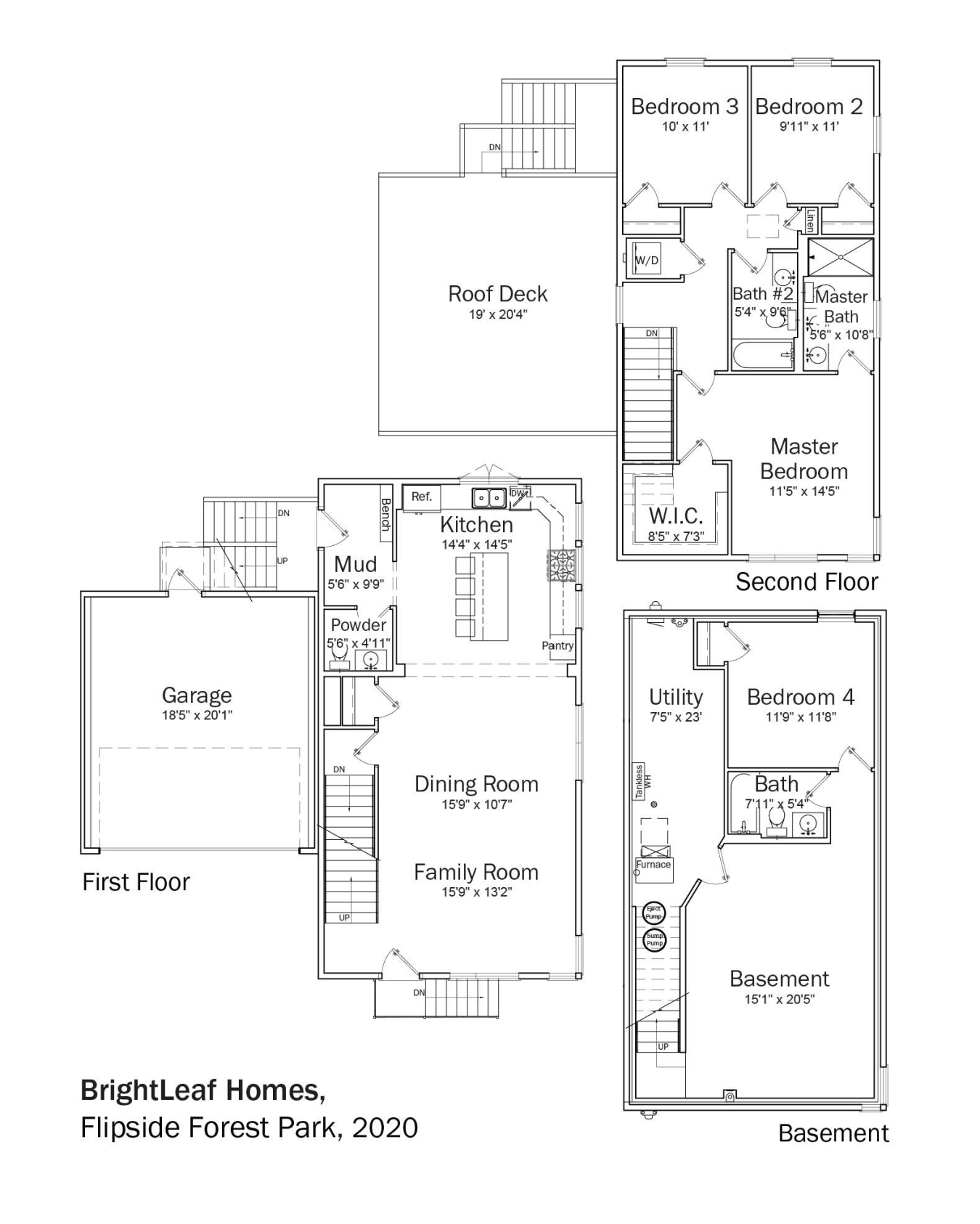 Floorplans for DOE Tour of Zero: Flipside Forest Park by BrightLeaf Homes.