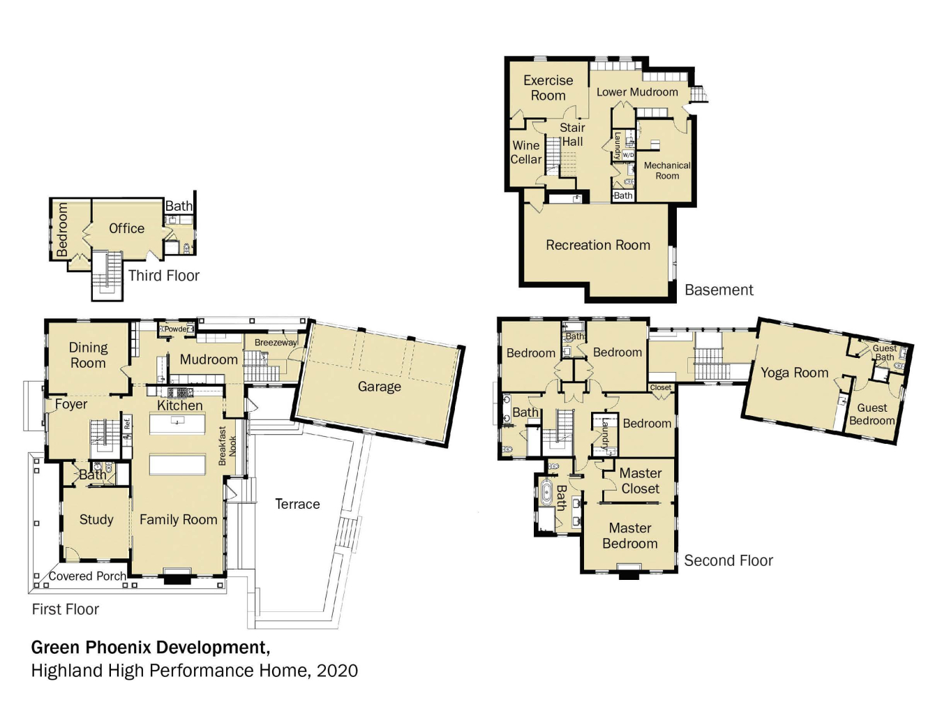 Floorplans for DOE Tour of Zero: Highland High Performance Home by Green Phoenix Development.