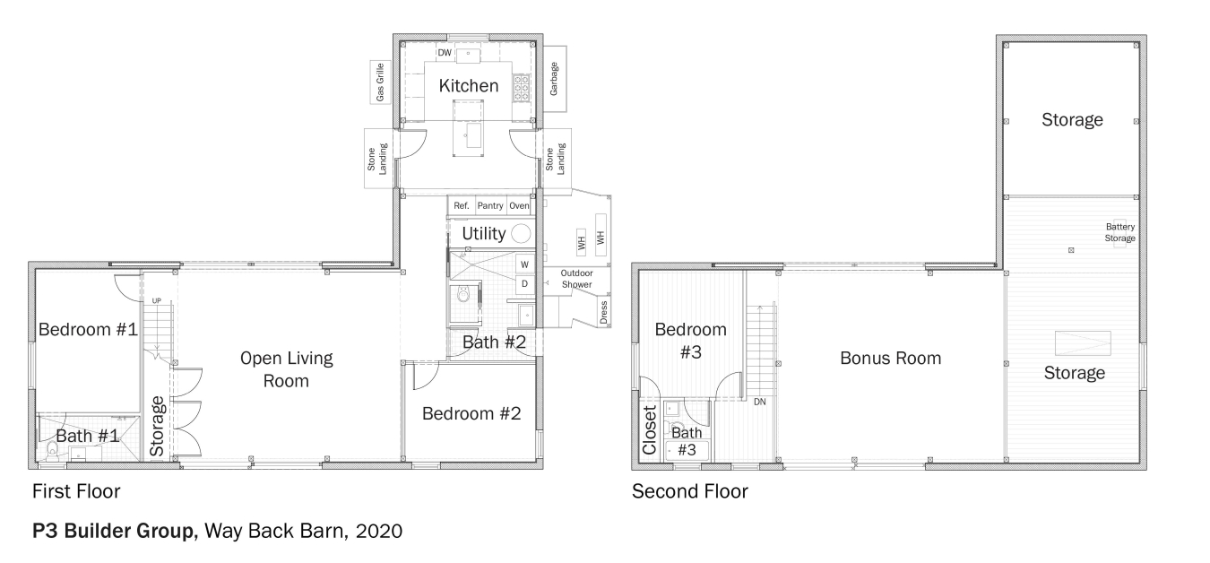 Floorplans for DOE Tour of Zero: Way Back Barn by P3 Builder Group.