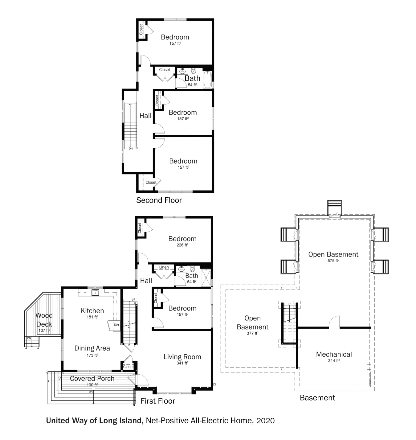 Floorplans for DOE Tour of Zero: Net Positive All-Electric Home by United Way of Long Island.