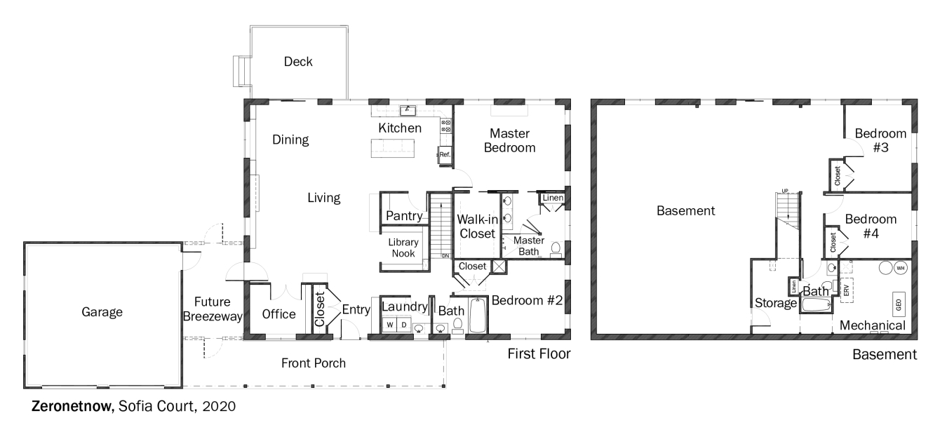 Floorplans for DOE Tour of Zero: Sofia Court by Zero Net Now / Greenhill Contracting.