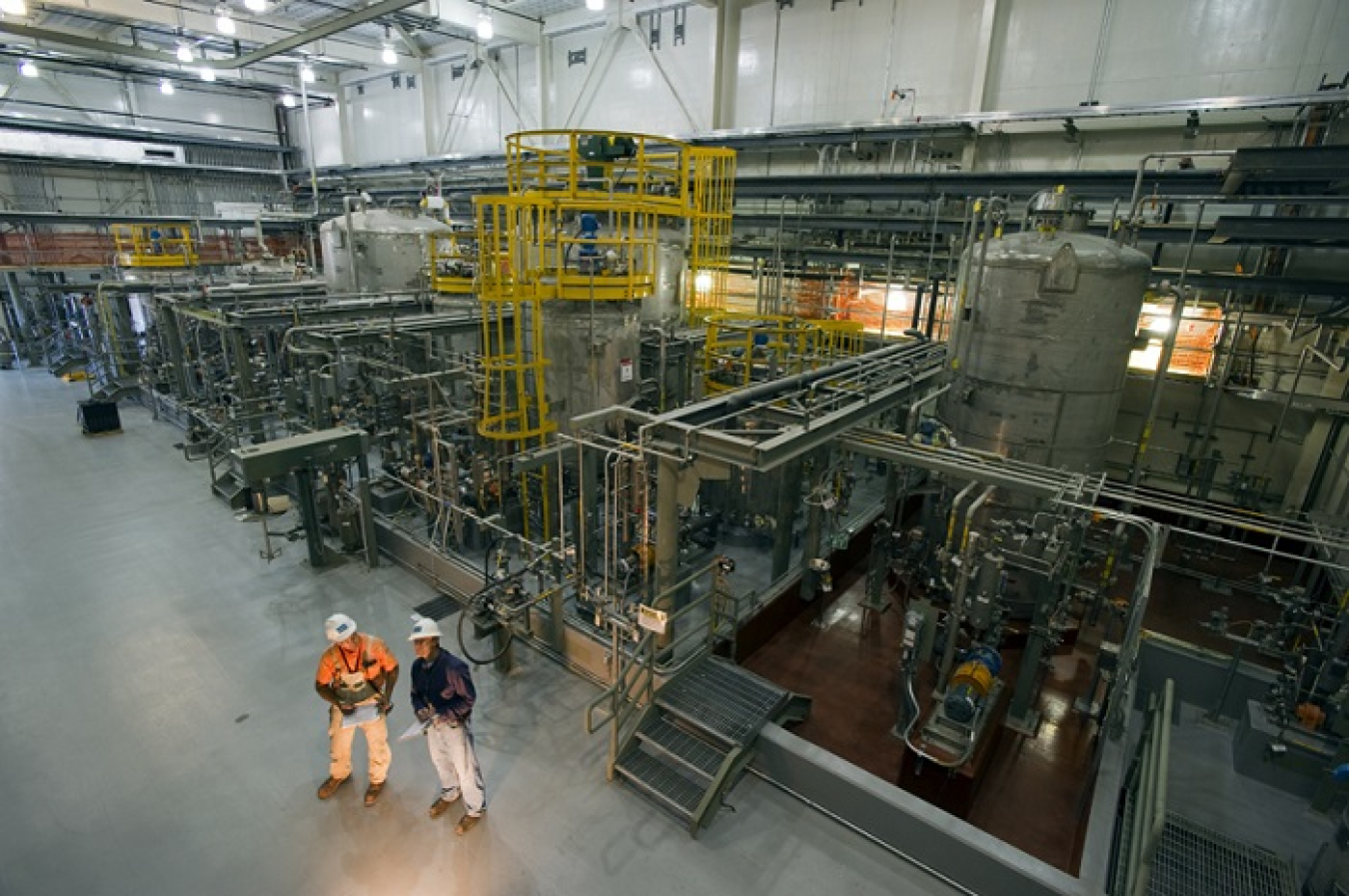 Employees assess the Cold Chemicals Area at the Salt Waste Processing Facility.