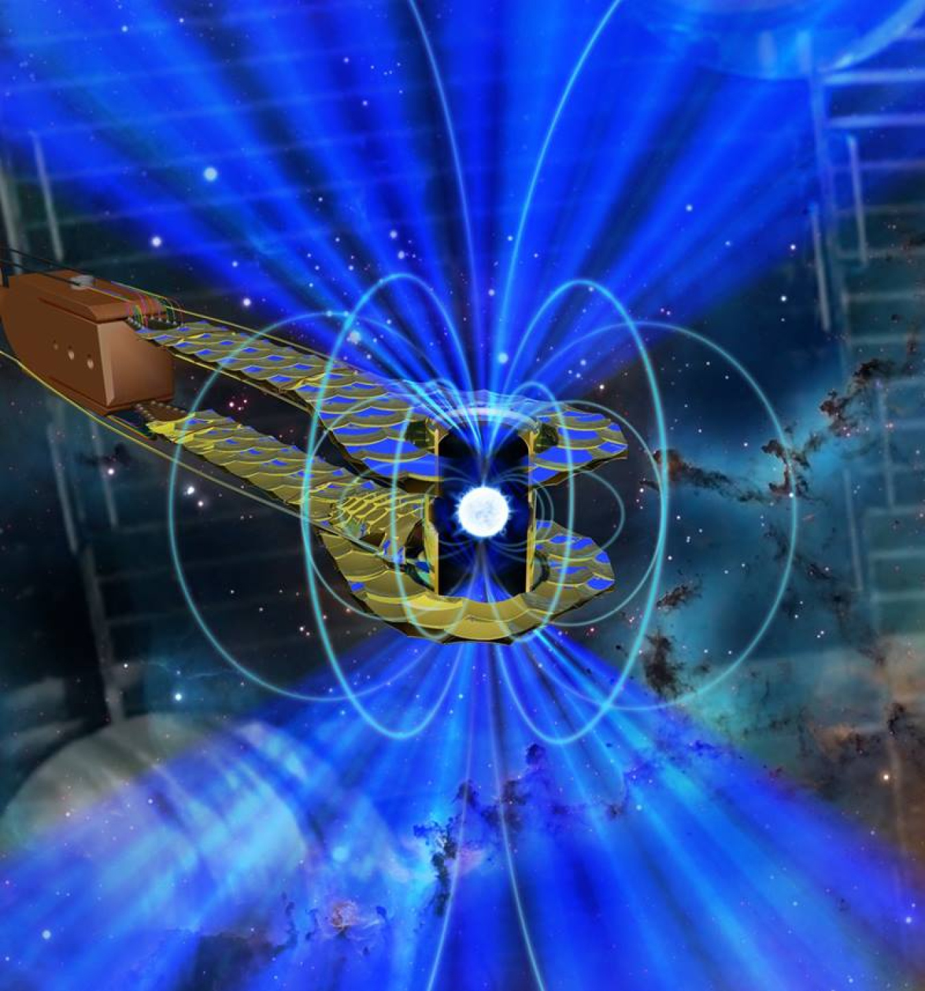 Composite image of a white dwarf star inside a tiny, gold canister (hohlraum) at the National Ignition Facility. Compression of the material inside the target was measured by time-resolved X-ray radiography.