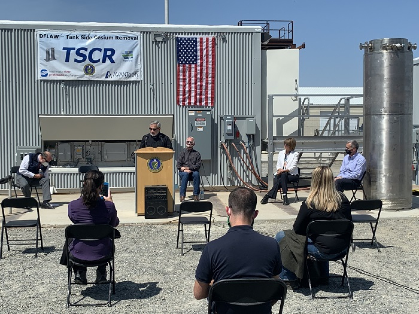 In August, Energy Secretary Dan Brouillette, at podium, toured AVANTech in Richland to see the Tank-Side Cesium Removal system that will be used at Hanford as part of the Direct-Feed Low-Activity Waste approach to tank waste treatment.