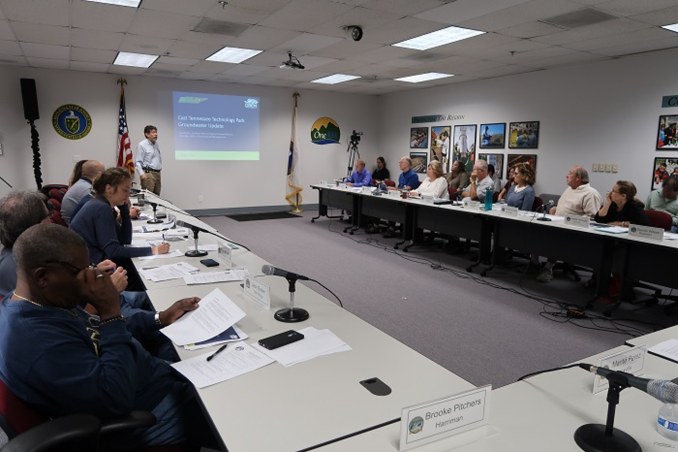 Dave Adler, deputy designated federal officer of the Oak Ridge Site Specific Advisory Board, speaks to board members about cleanup at the East Tennessee Technology Park. 