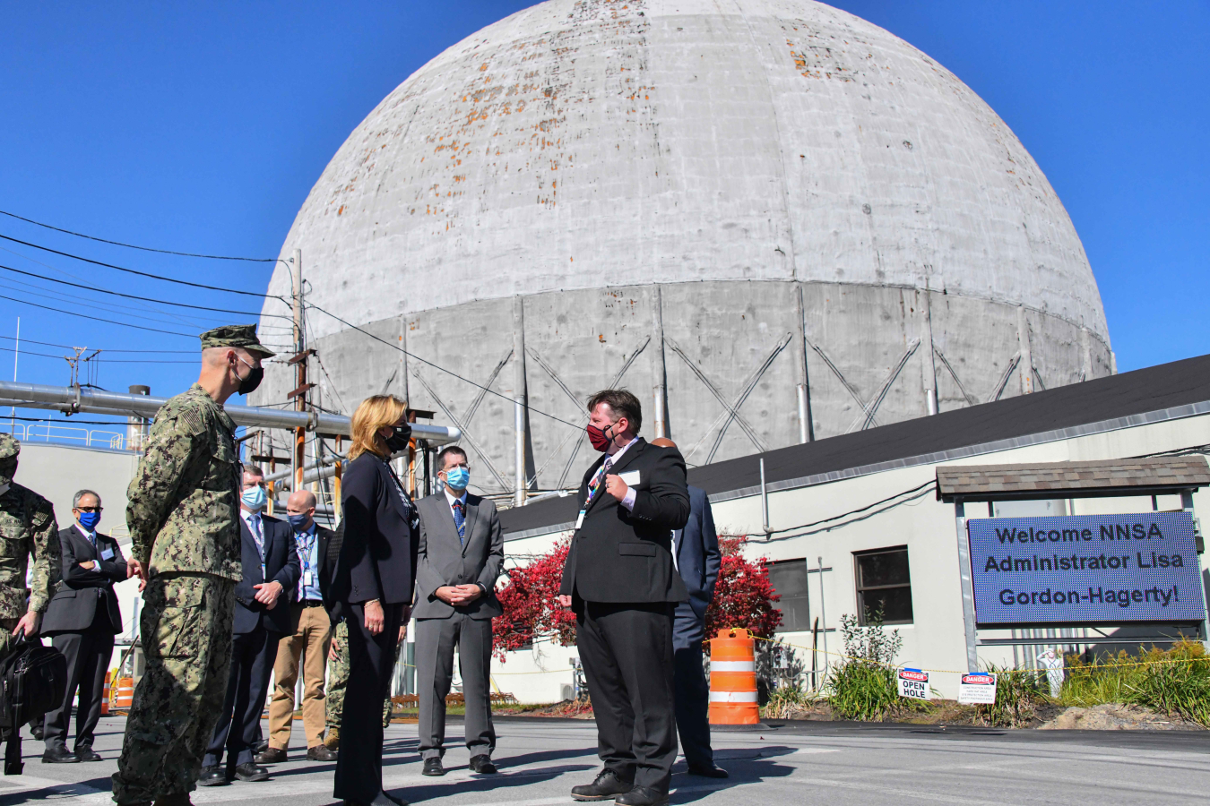 Naval Nuclear Laboratories personnel greet NNSA Administrator Lisa E. Gordon-Hagerty and Adm. James F. Caldwell Jr. at the Kenneth A. Kesselring Site.