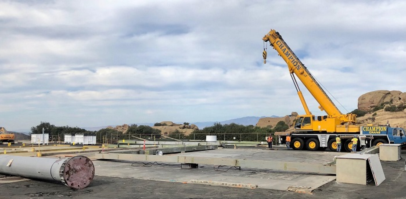 The site of Building 4022 after workers knocked down the structure at the Radioactive Materials Handling Facility at the Energy Technology Engineering Center.