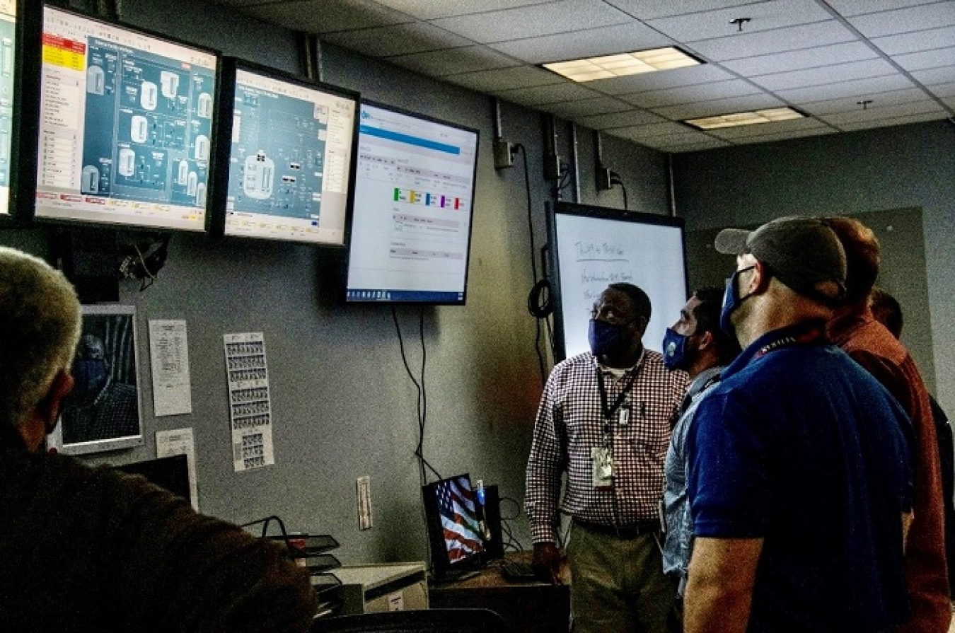Employees at the Savannah River Site monitor the first transfer of waste to the Salt Waste Processing Facility on Oct. 5.