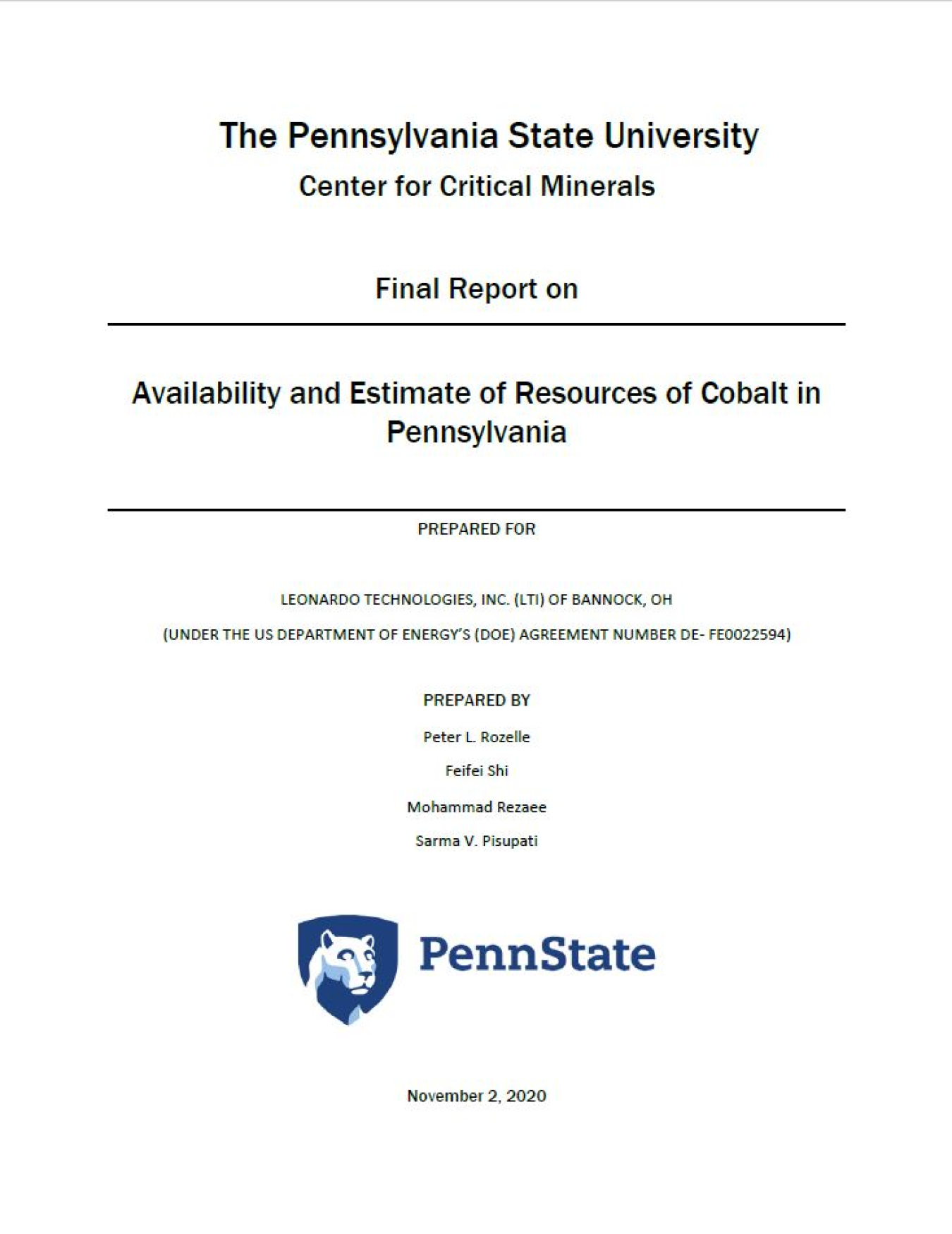 Pennsylvania Cobalt Report 2020