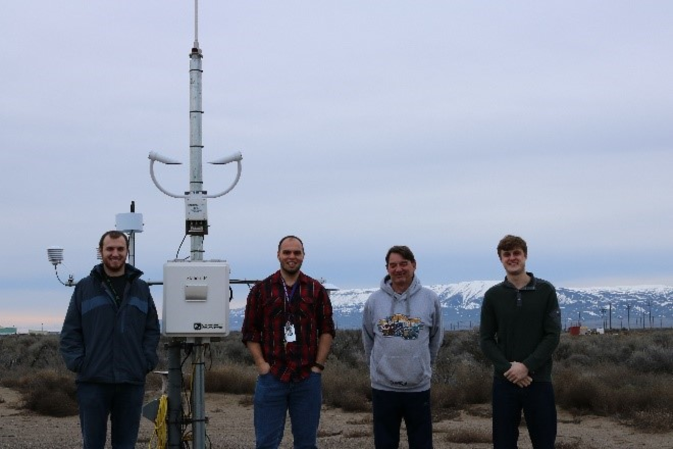 From left, meteorologists Matt Eckhoff, Grant Gutierrez, Perry Perrault, and Josh Markel with Mission Support Alliance help monitor weather conditions around the site 24 hours a day, seven days a week. This photo was taken prior to the COVID-19 pandemic.