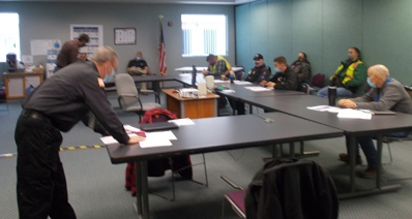 Emergency response personnel at the West Valley Demonstration Project participate in an exercise to evaluate their response to a hypothetical emergency incident.