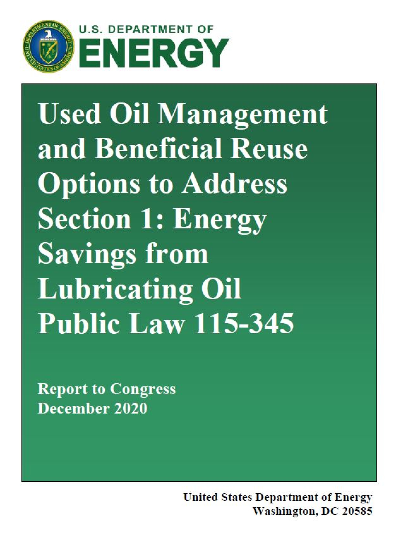 Oil Management and Beneficial Reuse Report