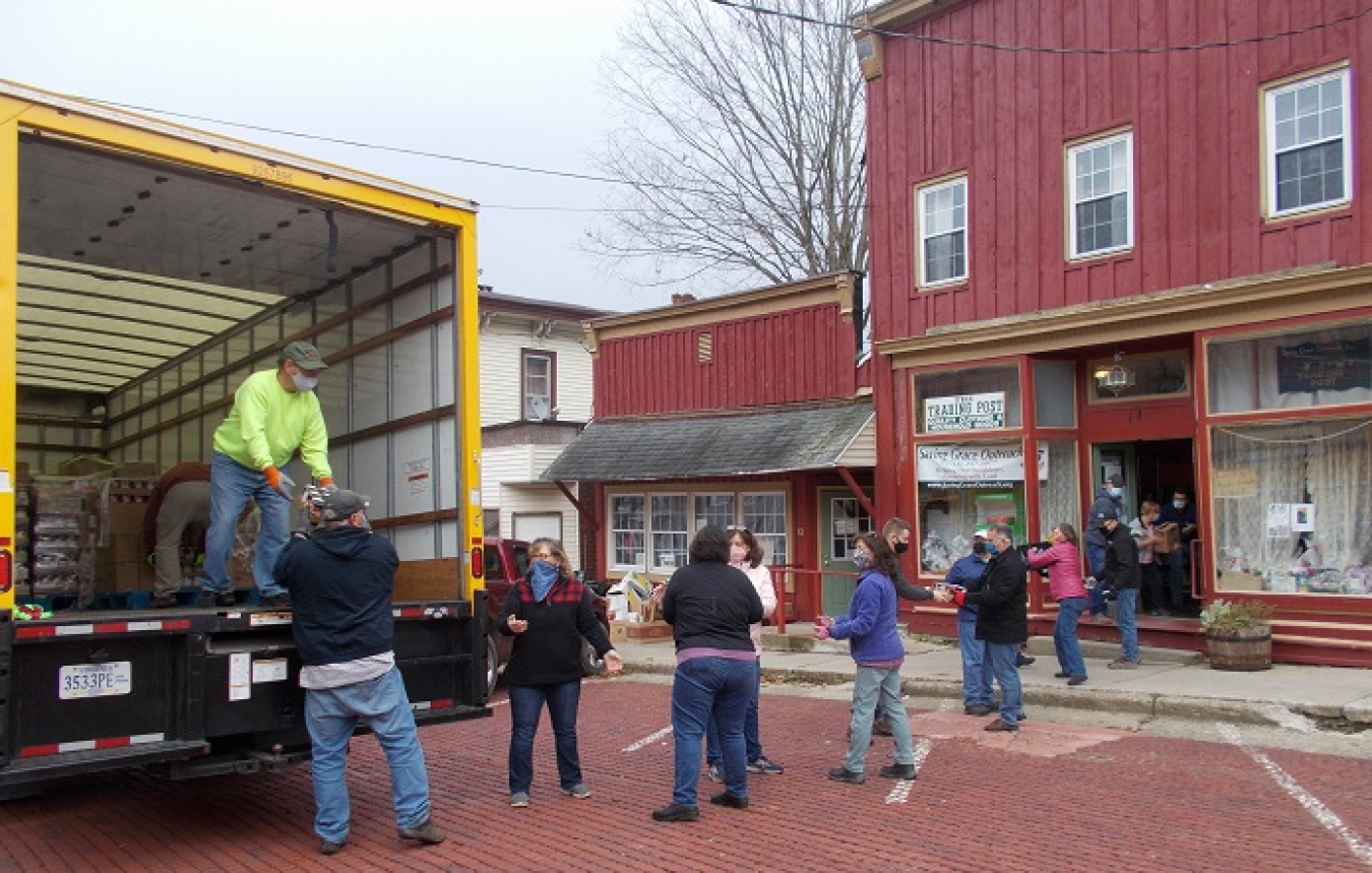 West Valley Demonstration Project employees deliver donated food to Cattaraugus Food Pantry Saving Grace OutReach in Cattaraugus, New York.