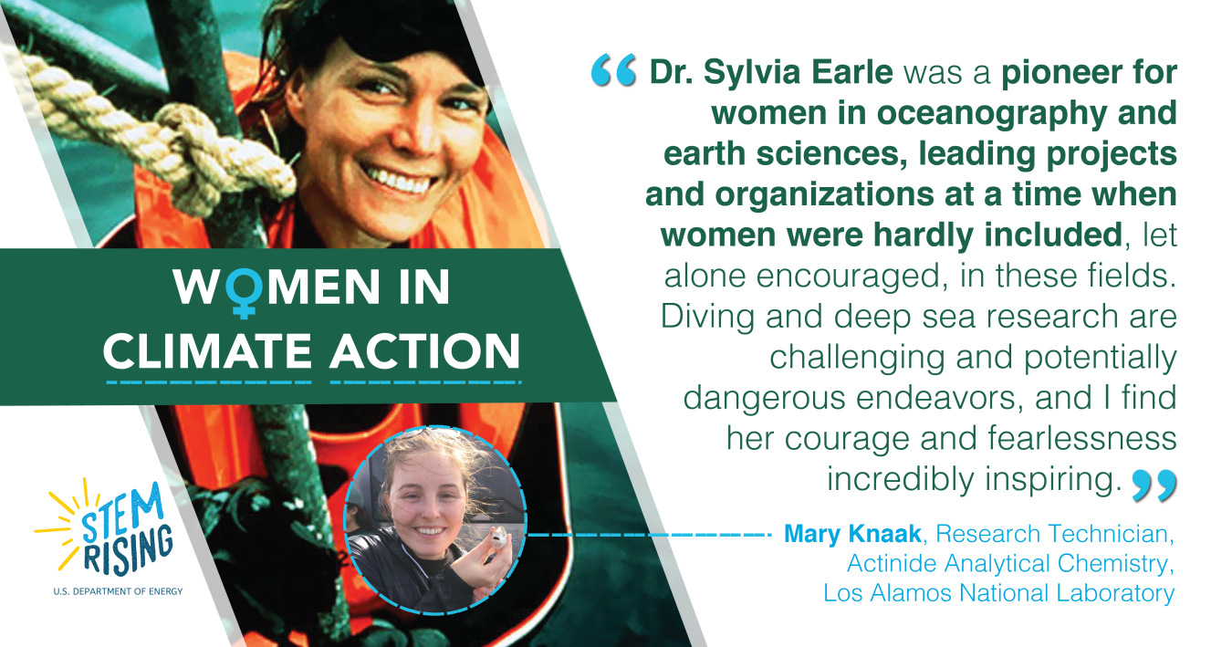 Mary Knaak, a Research Technician in Actinide Analytical Chemistry with Los Alamos National Laboratory, finds motivation in the actions and life of Dr. Sylvia Earle, an oceanographer.