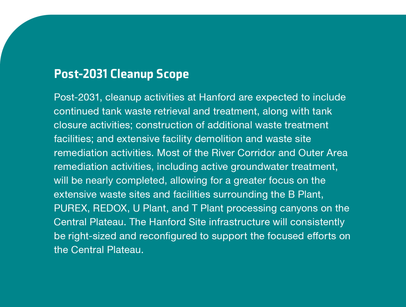 Hanford Post 2031 Cleanup Scope