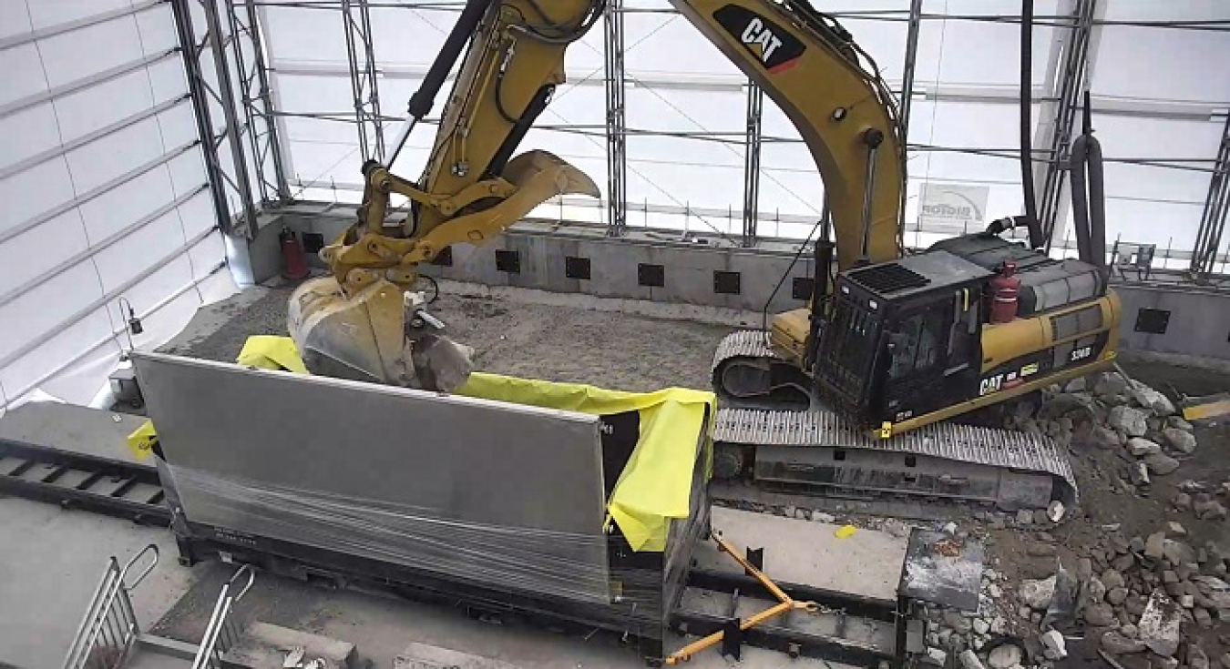 Demolition of the west portion of the former Radioisotope Development Lab generated 682 tons of debris. Workers loaded 54 containers, including the one pictured here, and shipped them for disposal. Crews are now focused on demolishing the east portion of the laboratory, which contains the last of six hot cells.