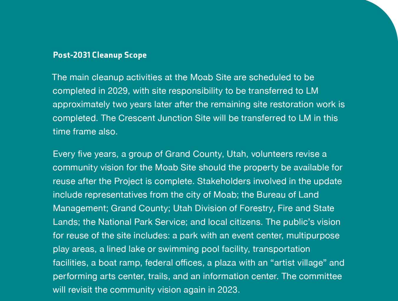 Moab Post 2021 Cleanup Scope