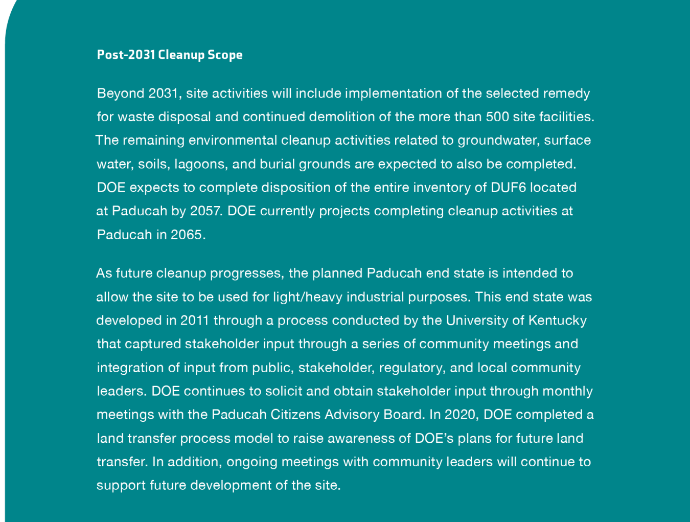 Paducah Post 2031 Cleanup Scope