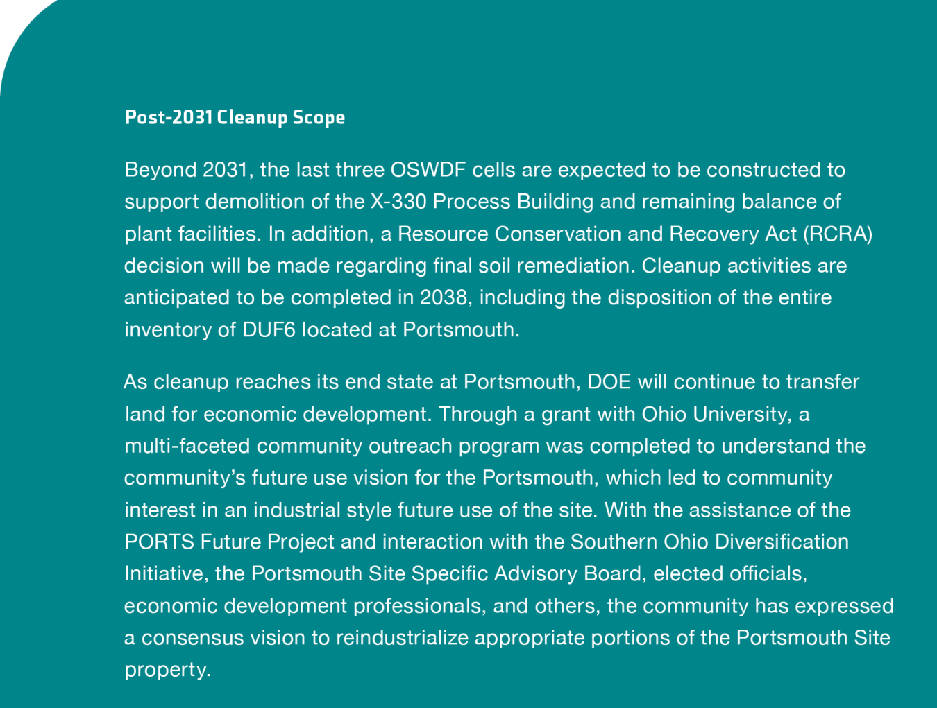 Portsmouth Post 2031 Cleanup Scope