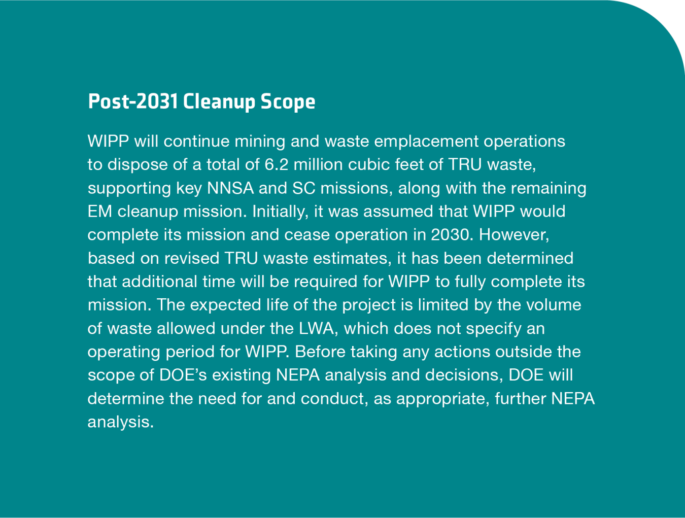 WIPP Post 2031 Cleanup Scope