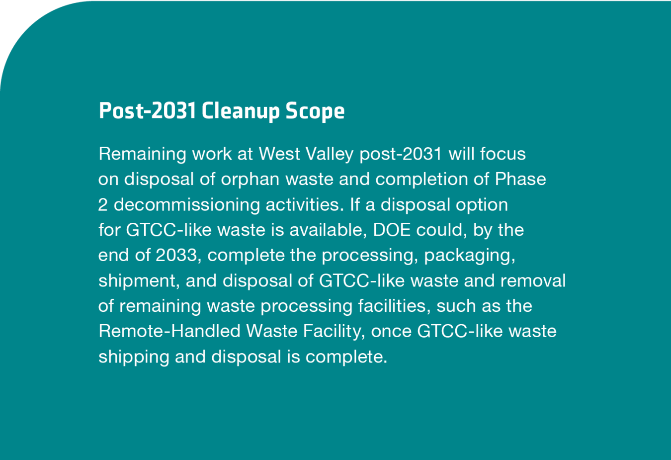 WVDP Post 2031 Cleanup Scope