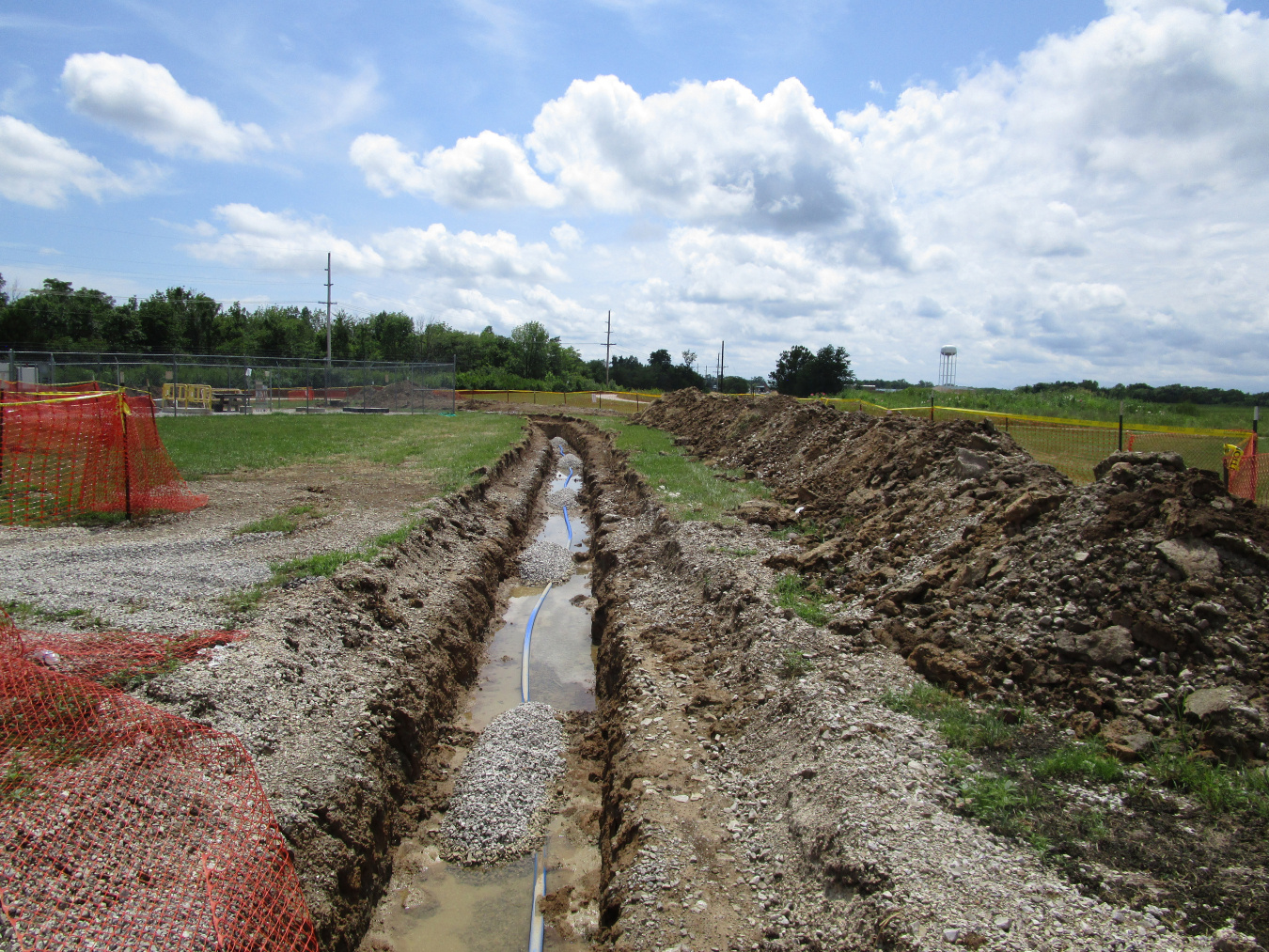 A pipeline trench, identified as the South Area, dug for the waterline replacement project.