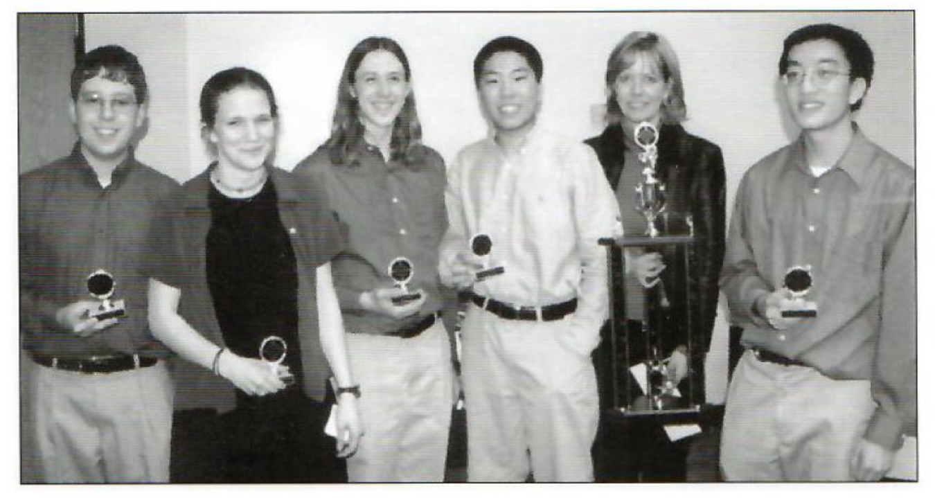 Seth Johnson and his A&M High School team members. Left to right: Seth Johnson, Meredith Gardner, Michael Adams, Adam Wang, Kristen Jones (Coach), Felix Huang