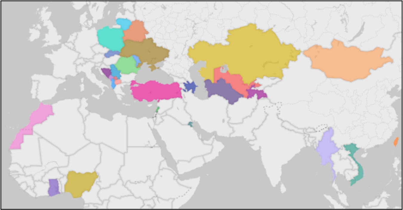 A map of countries with NSDD projects.