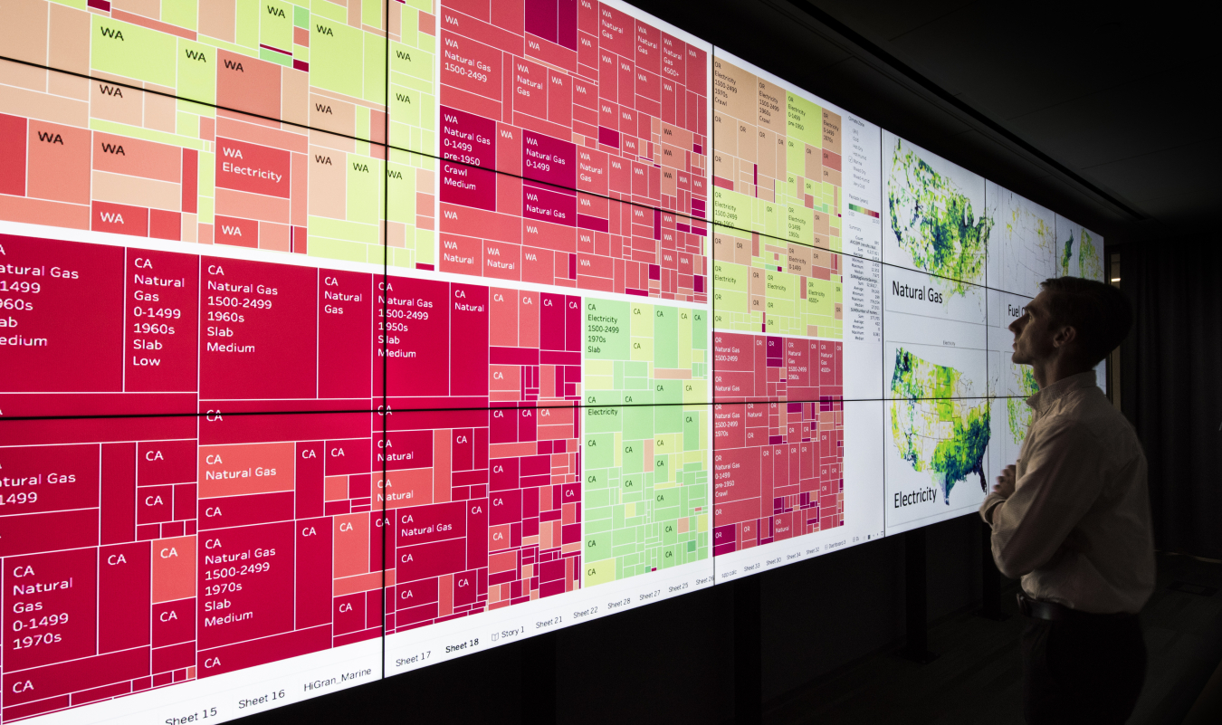 Examining data on a wall display