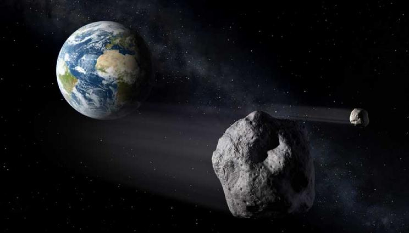 An artist's illustration of asteroids, or near-Earth objects.