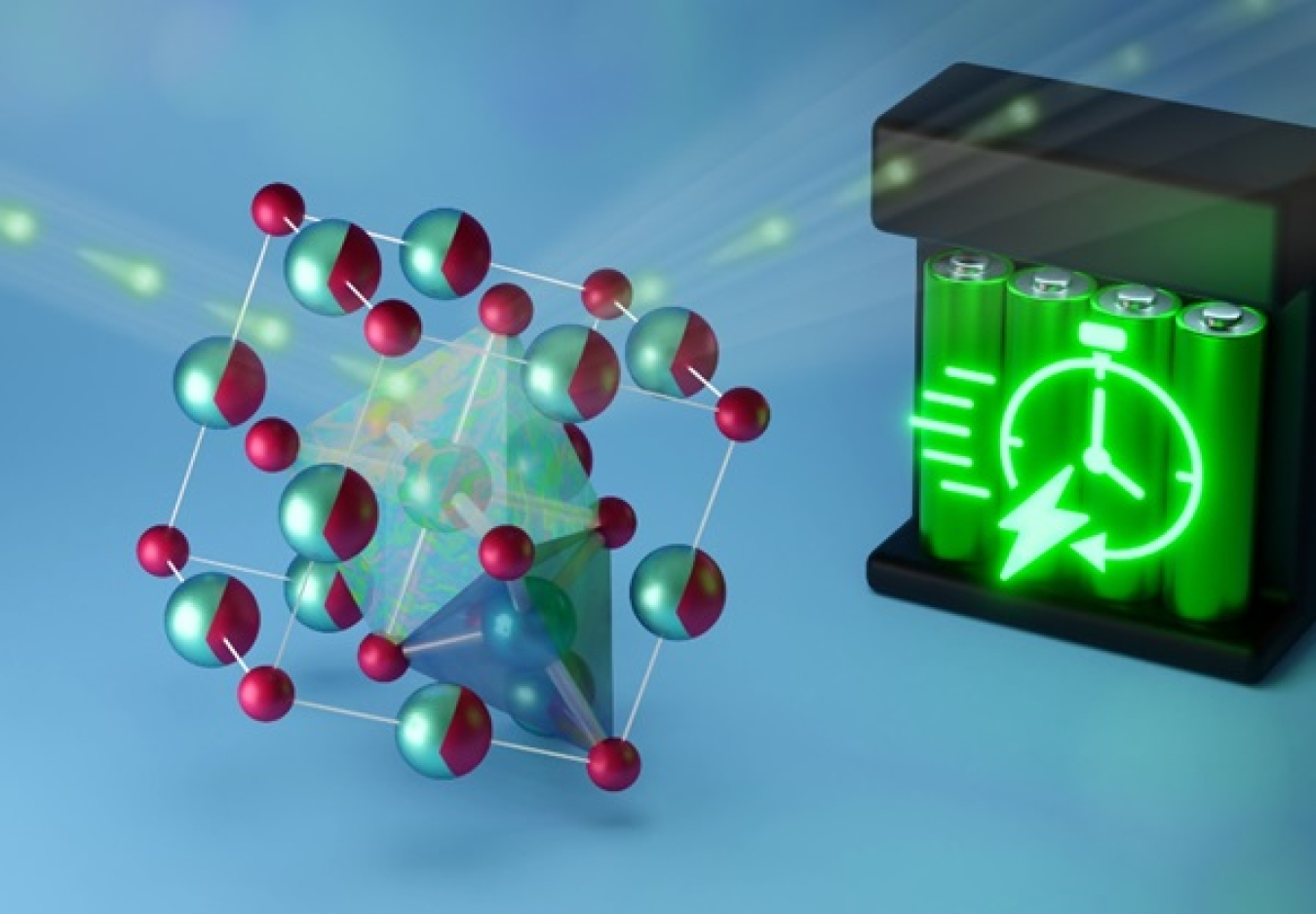 A new disordered rock salt-like structured electrode (left) resists dendrite growth and could lead to safer, faster-charging, long-life lithium-ion batteries (right).
