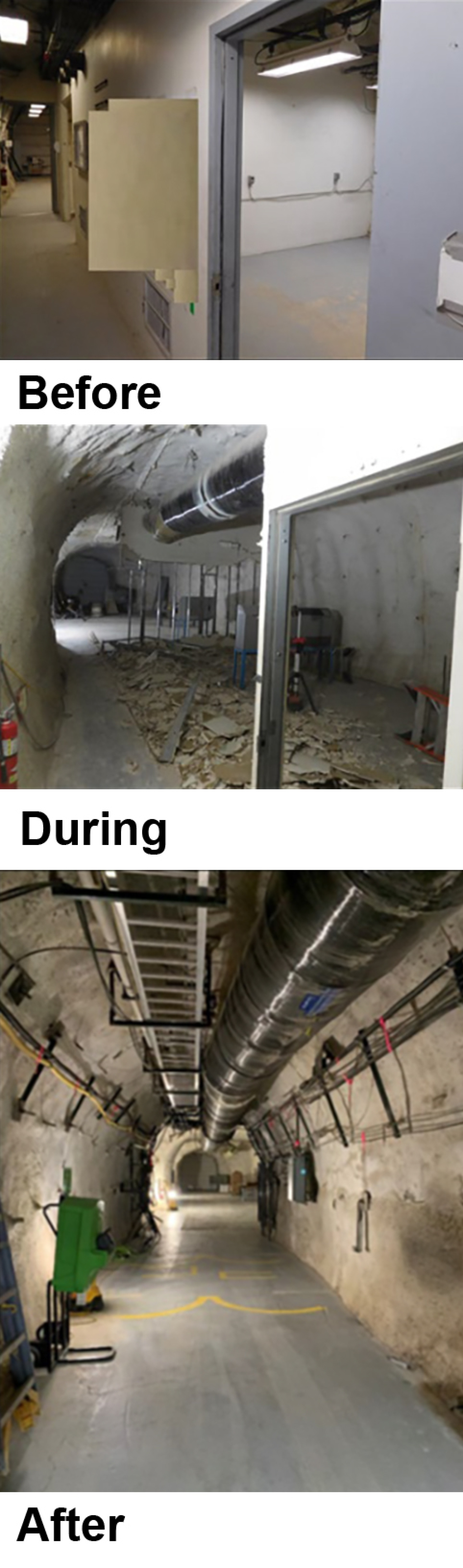 Before, during, and after photos of the U1a Complex Enhancements Project.