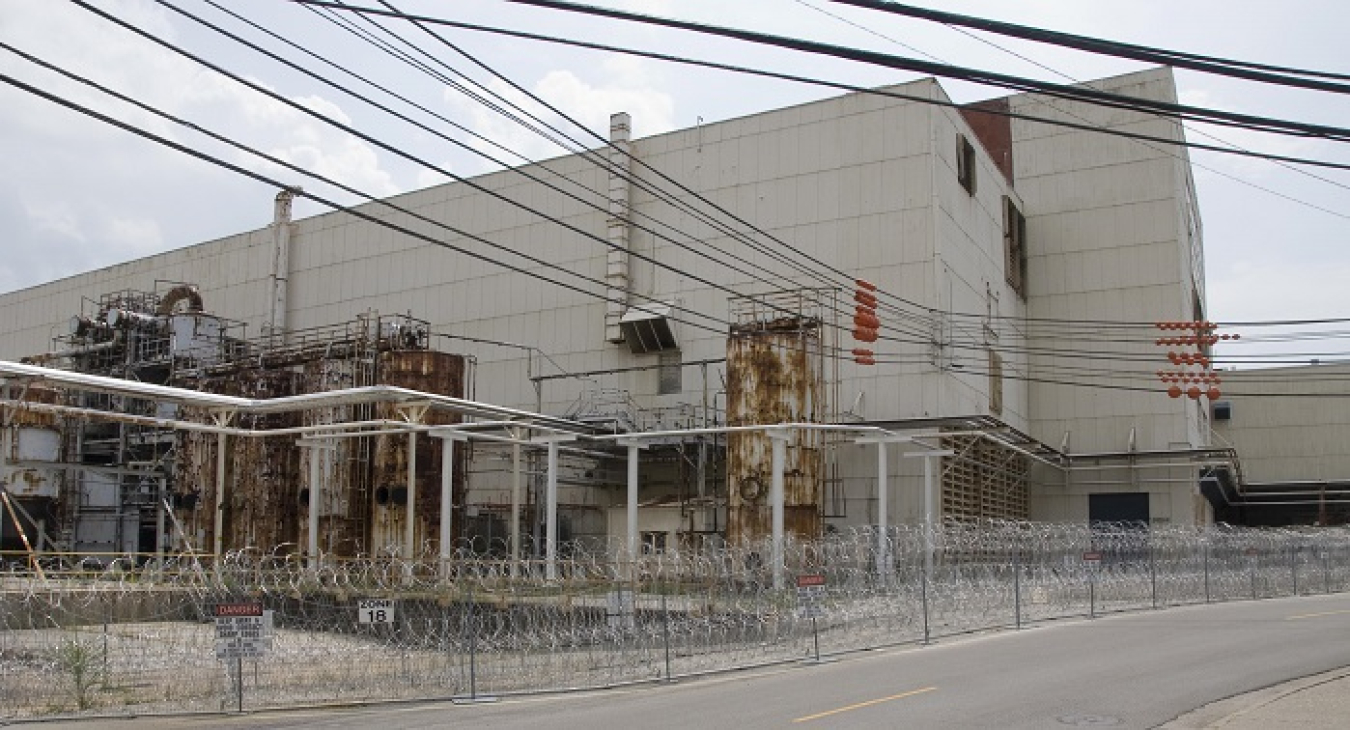 A view of the side of the Alpha-4 facility showing one of three Column Exchange processes to be demolished. 