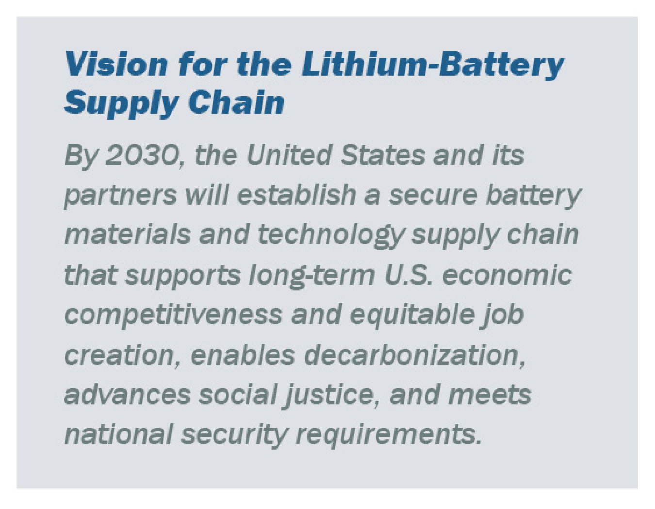 Vision for the lithium Battery Supply Chain