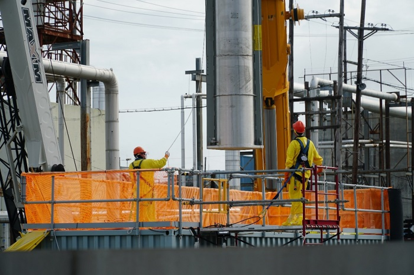 Savannah River Remediation employees install a new ion-exchange column in the Tank Closure Cesium Removal unit at the Savannah River Site. The demonstration project is helping to accelerate tank closure at the site.