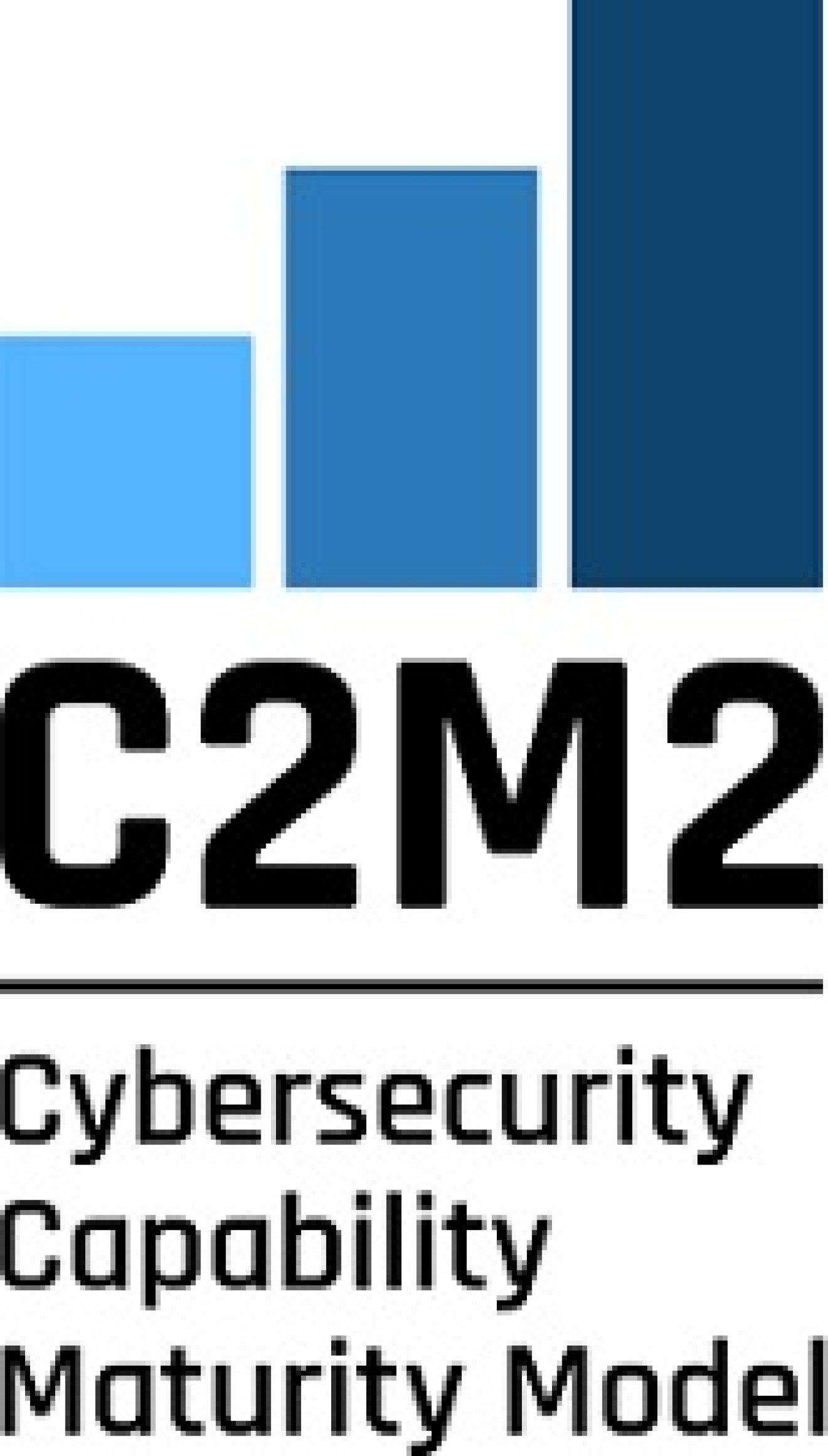 A logo for C2M2 which is three blue bars in a graph shape. It reads C2M2, Cybersecurity capability maturity model