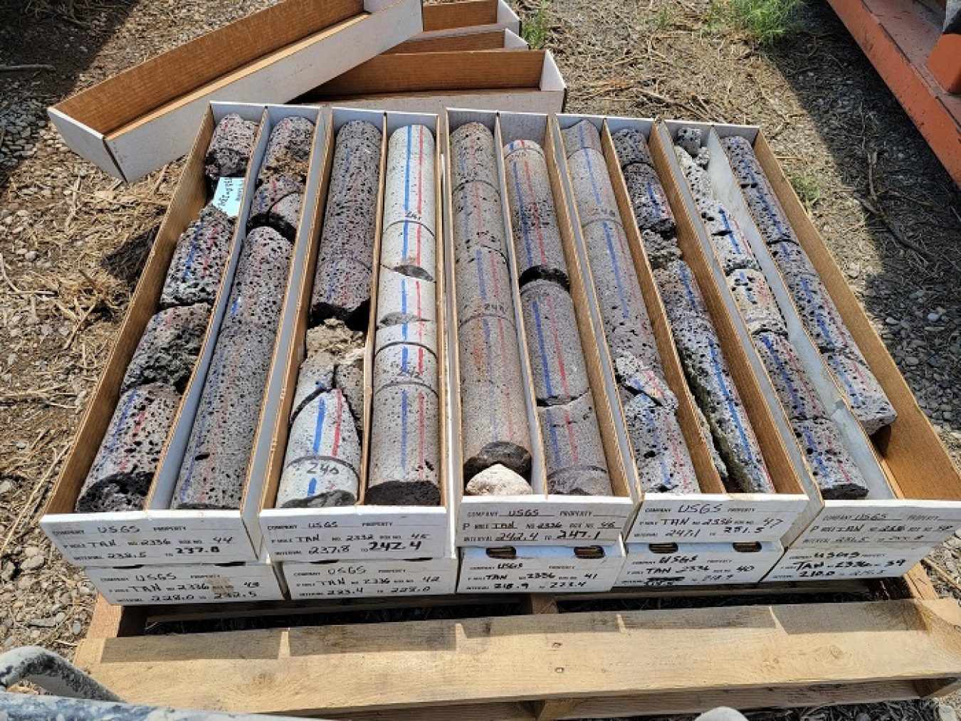 Core samples show the porous nature of the rock in the Snake River Plain Aquifer below the Test Area North at the Idaho National Laboratory Site.