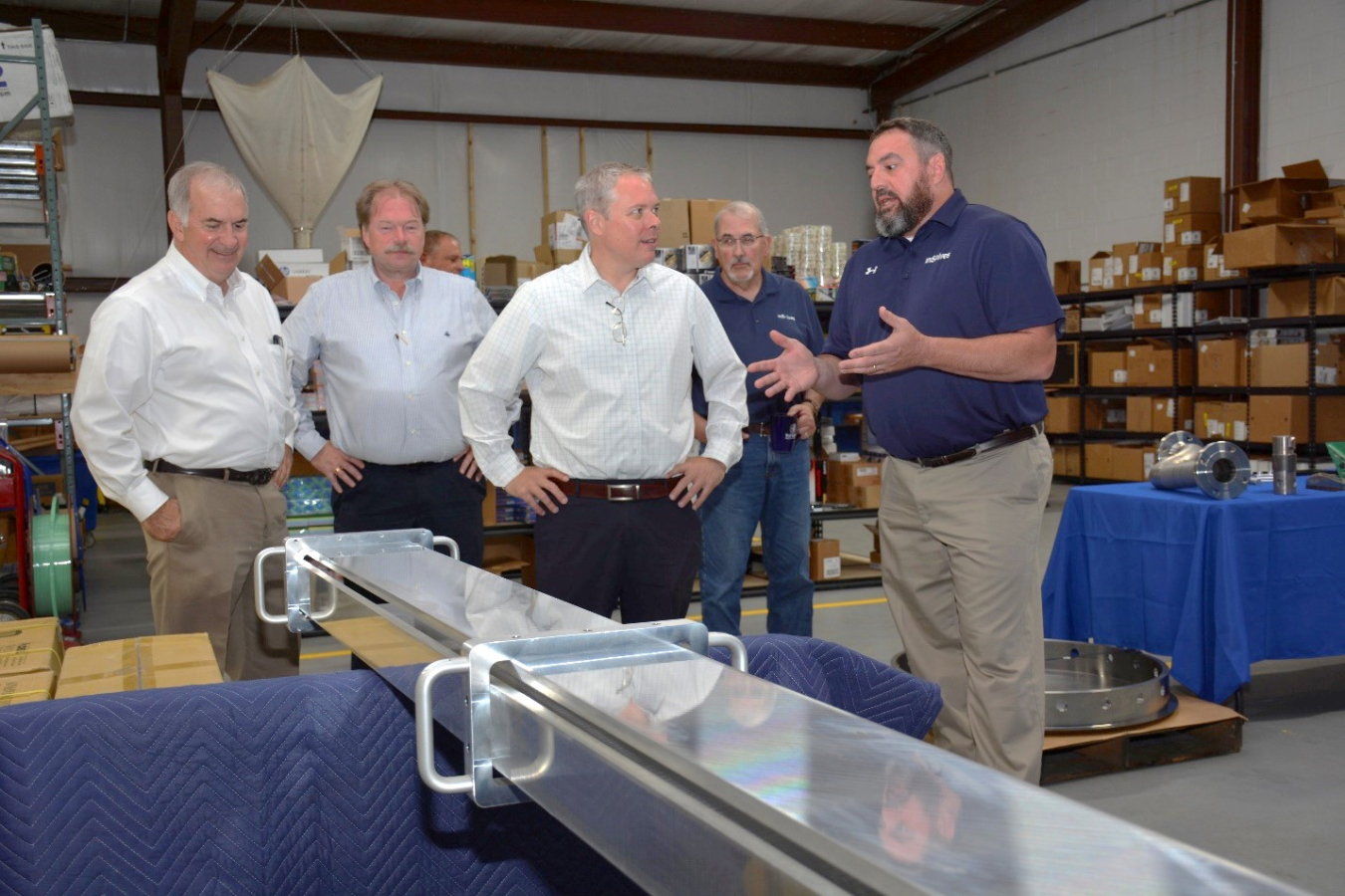 During his visit to south central Ohio, EM Acting Assistant Secretary William “Ike” White, third from left, visited a small business that provides specialty machining and manufacturing for various applications at the Portsmouth Site.