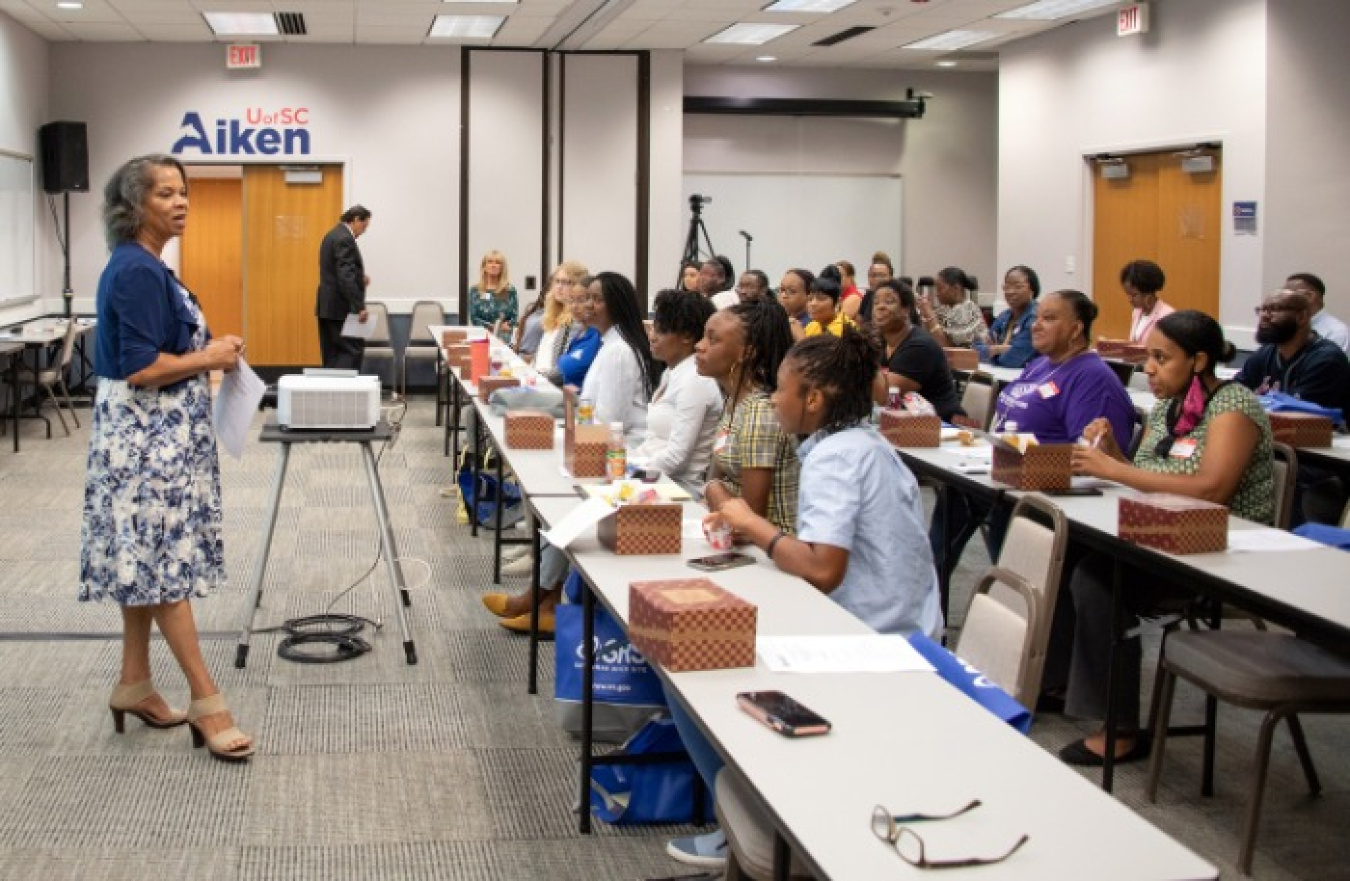Rev. Brendolyn Jenkins Boseman, executive director of the The Imani Group, Inc., speaks to middle and high school teachers during the annual Teaching Radiation, Energy and Technology Workshop in Aiken, South Carolina.