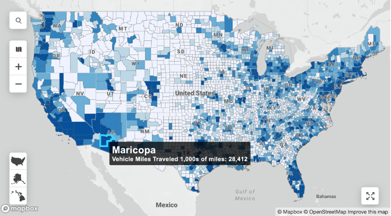 A map of the United States that highlights specific data from the SLOPE Platform for individual counties across the nation.