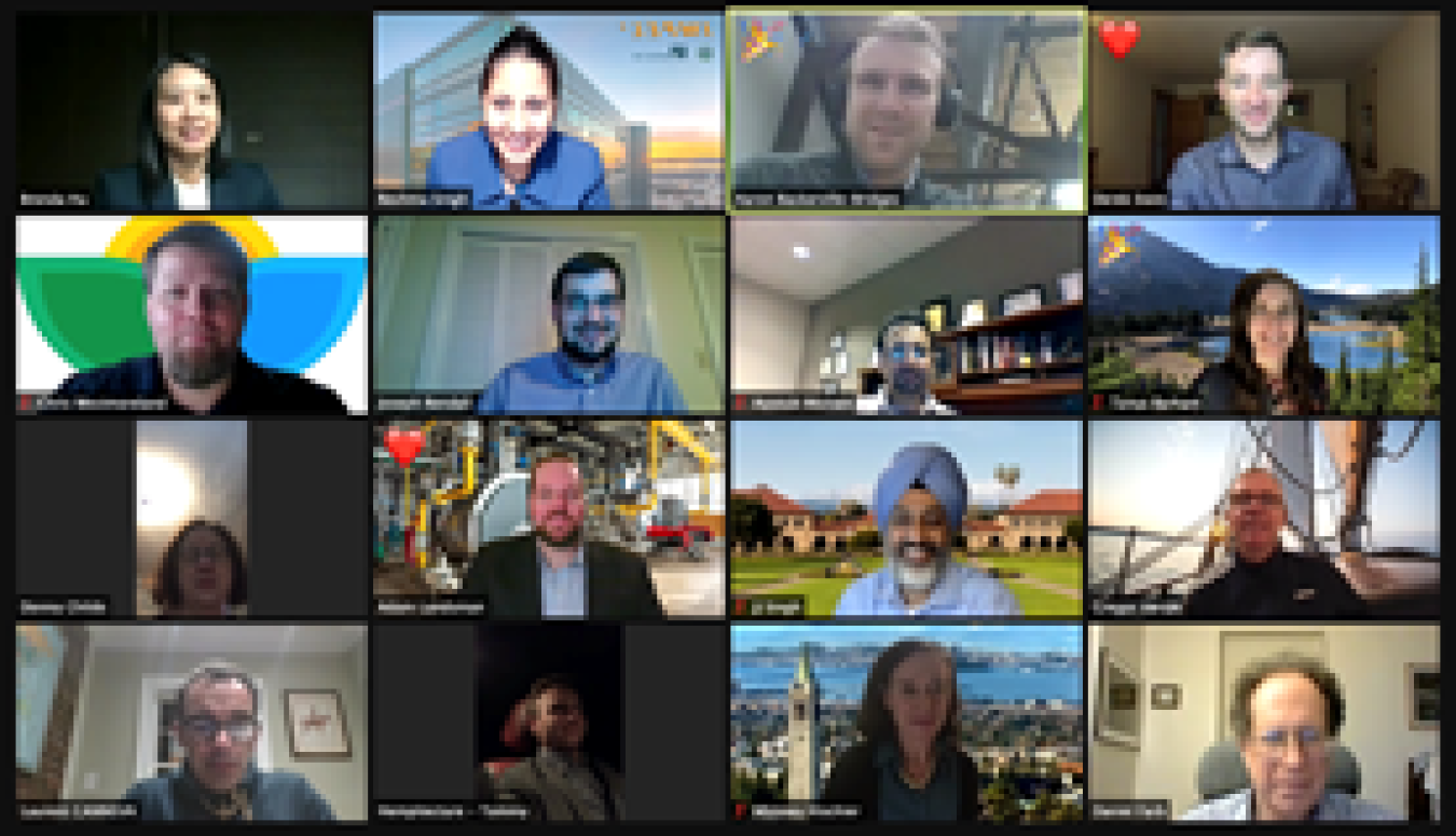 Screenshot of a virtual session, with a grid of head-and-shoulders photos of people attending.