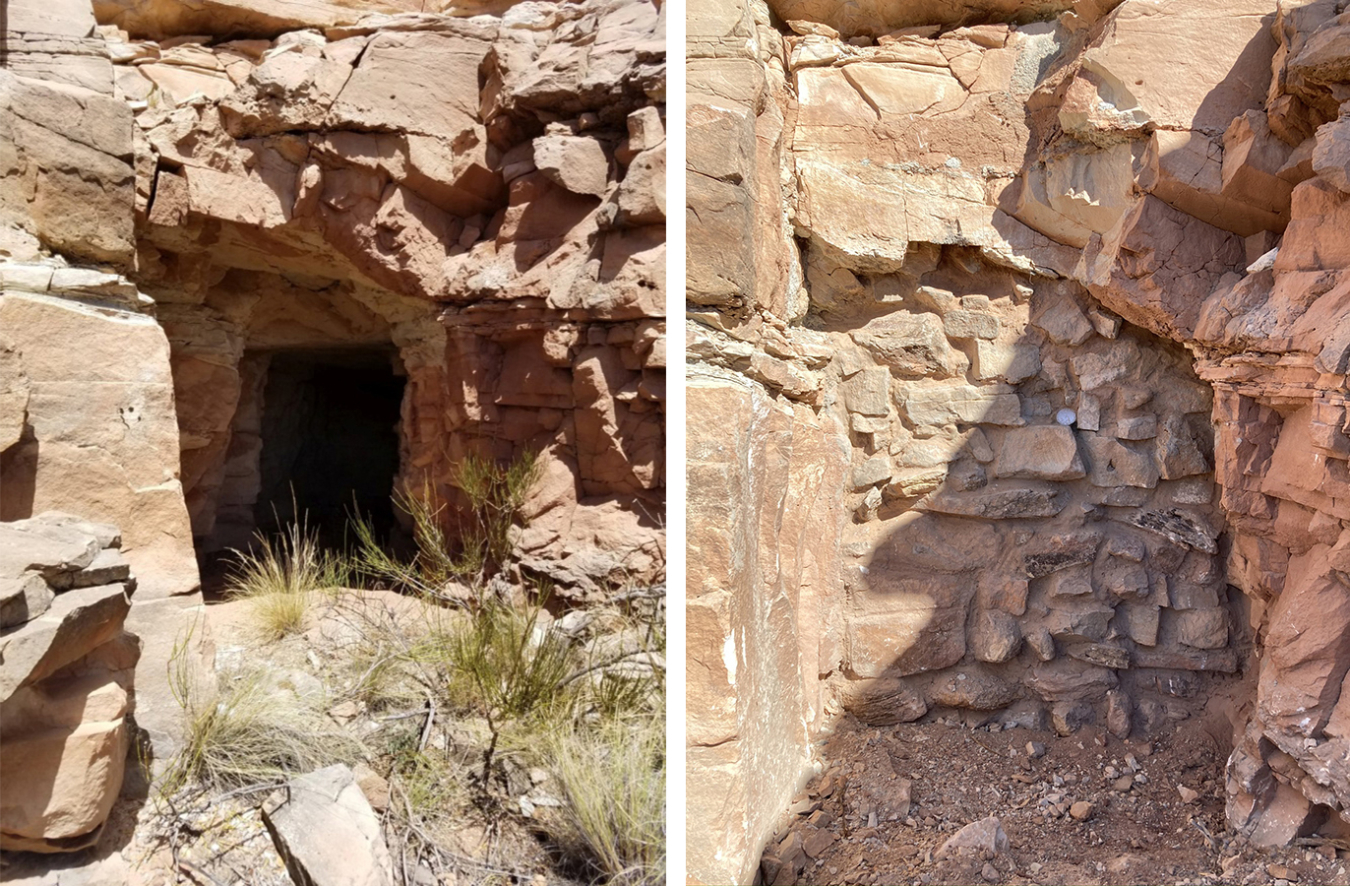 The “Peggy” mine before safeguarding (left), and after closure (right).