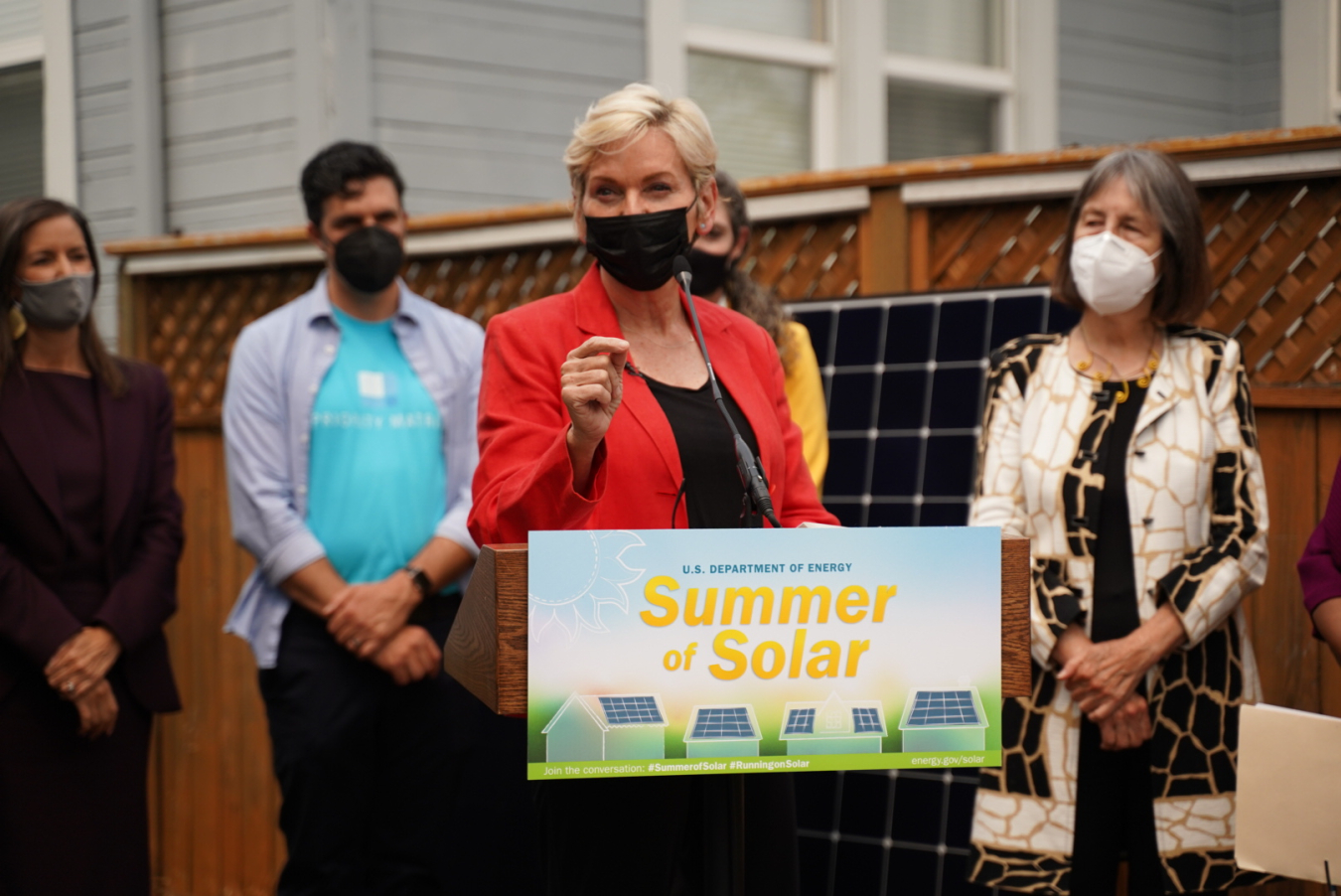 Energy Secretary Jennifer Granholm celebrated the Summer of Solar with a visit to Pablo Diaz-Gutierrez’s home in Berkeley, California, to check out his solar panels.