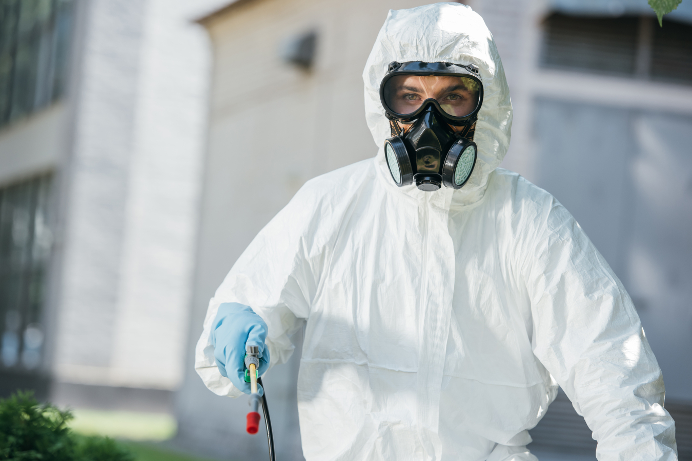 Environmental Worker Wearing a Respirator